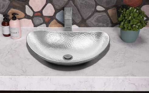 Hand Hammered Aluminum 19 inch Harbor Oval Vessel Bathroom Sink - Nickel